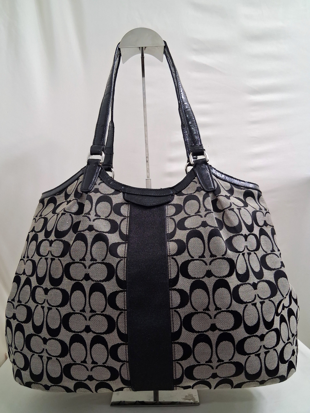 Coach F28503 Devin Signature Stripe Gray And Black Jacquard  Shoulder Bag